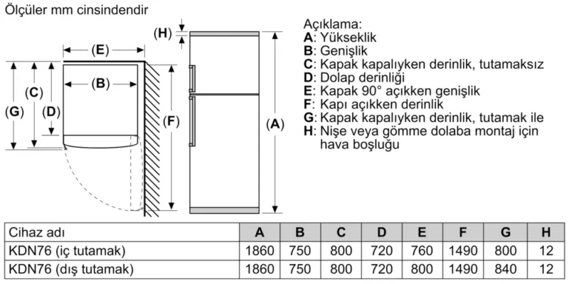 KD76NAWE0N iQ500 Üstten Donduruculu Buzdolabı 186 x 75 cm Beyaz, Total noFrost
