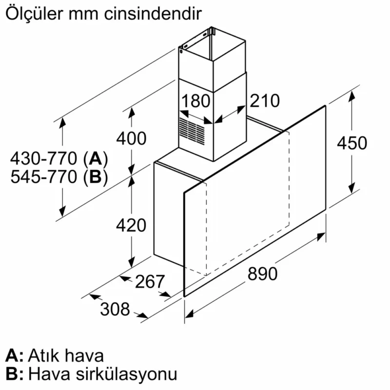 LC95FCJ20T iQ300 Duvar Tipi Davlumbaz 90 cm Beyaz Cam Yüzey, Beyaz