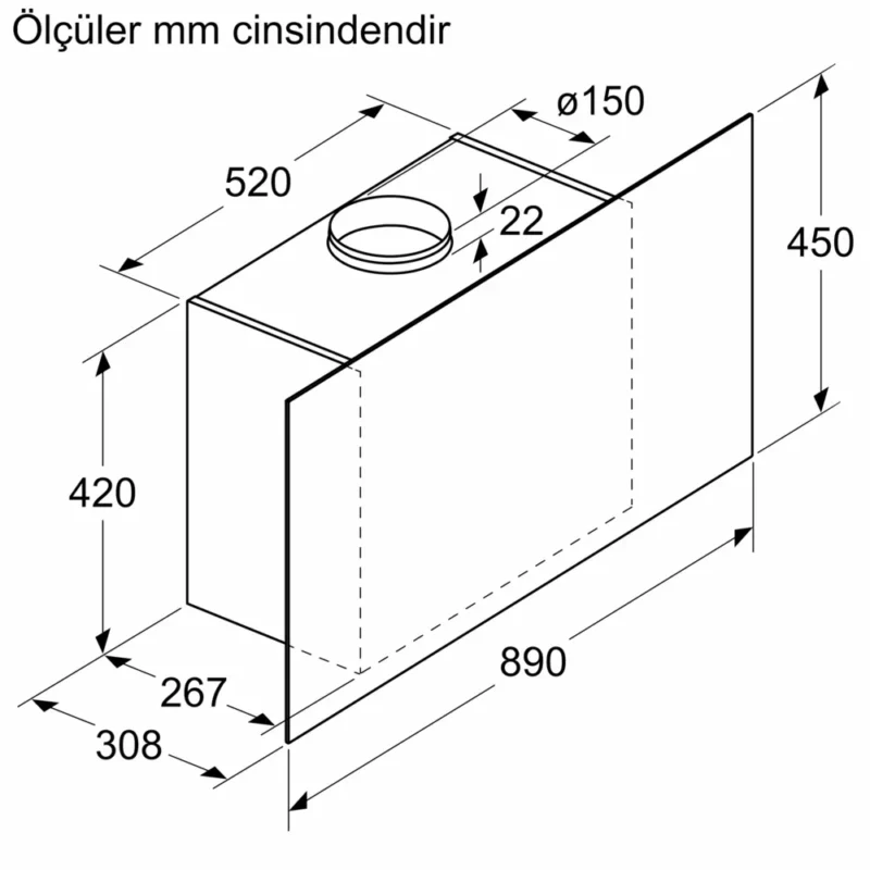 LC95FCJ20T iQ300 Duvar Tipi Davlumbaz 90 cm Beyaz Cam Yüzey, Beyaz