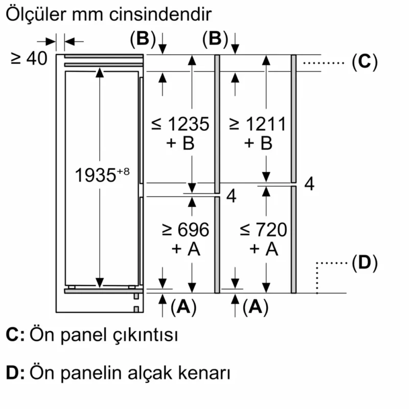 KB96NADD0 iQ500 Alttan Donduruculu Ankastre Buzdolabı 193.5 x 70.8 cm softClosing Düz Menteşe