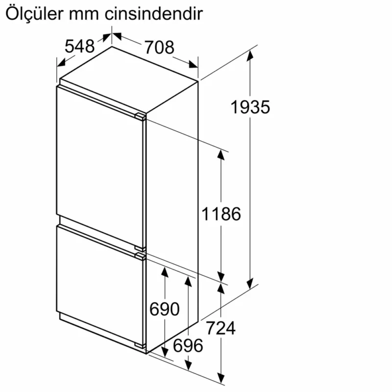 KB96NADD0 iQ500 Alttan Donduruculu Ankastre Buzdolabı 193.5 x 70.8 cm softClosing Düz Menteşe