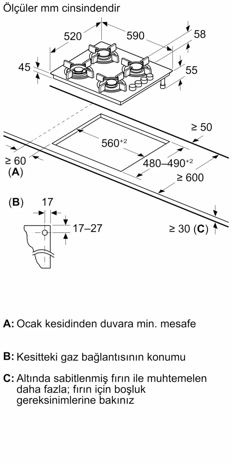EO6C6PP30L iQ300 Gazlı Ocak 60 cm Sert cam, Siyah