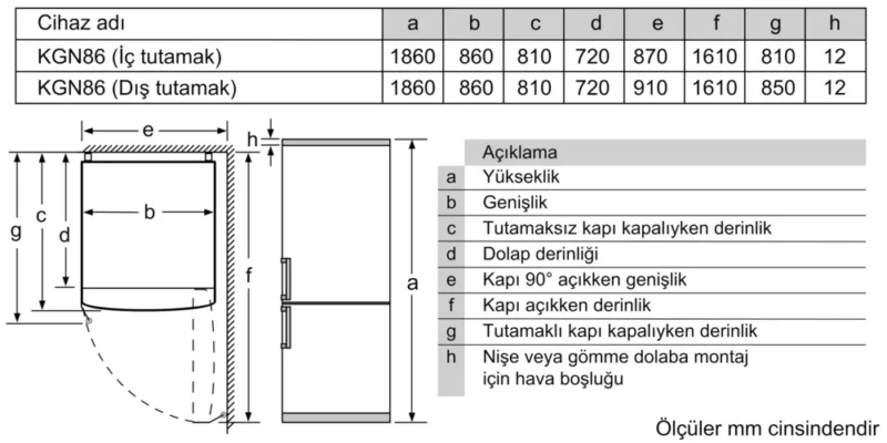 KG86NVWE0N iQ500 Alttan Donduruculu Buzdolabı 186 x 86 cm Beyaz, Total noFrost