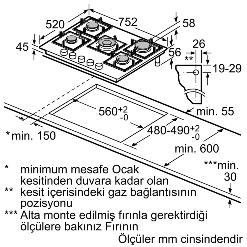 EP7A2QB20 iQ500 Gazlı Ocak 75 cm Sert cam, Beyaz
