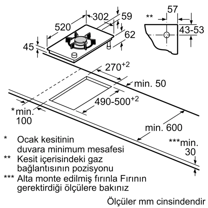 ER3A6AB70 iQ700 Gazlı Domino Ocak 30 cm Seramik, Siyah