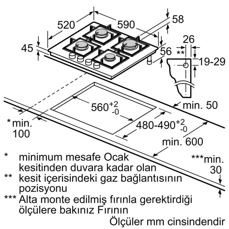 EP6A2PB20O iQ500 Gazlı Ocak 60 cm Sert cam, Beyaz