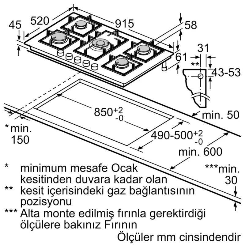 EP9A6QI40 iQ500 Gazlı Ocak 90 cm Sert cam, Siyah