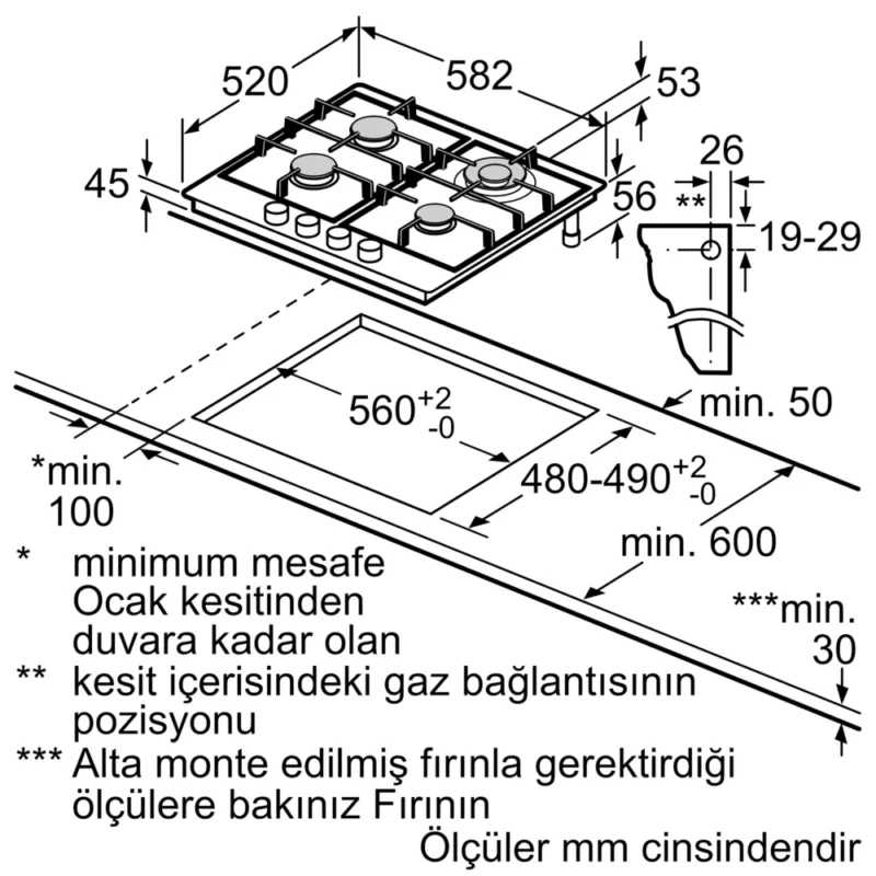 EC6A5HB90 iQ500 Gazlı Ocak 60 cm Paslanmaz çelik