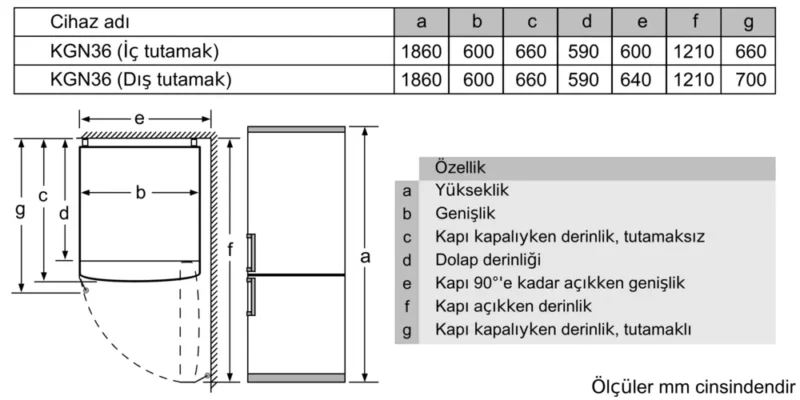 KG36NNLE0N iQ100 Alttan Donduruculu Buzdolabı 186 x 60 cm Inox görünümlü, Total noFrost
