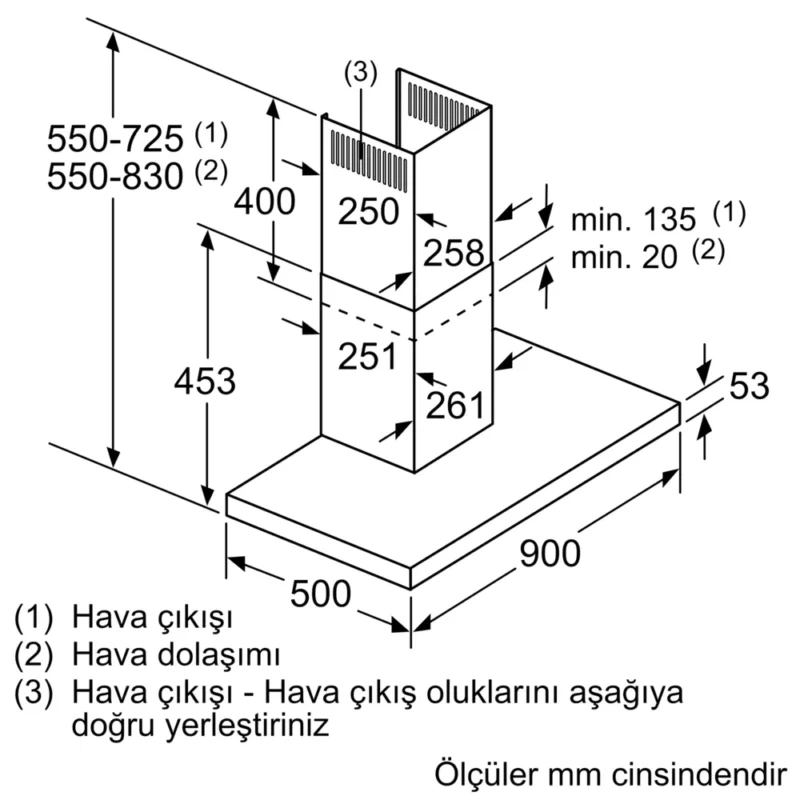 LC95BBC50T iQ100 Duvar Tipi Davlumbaz 90 cm Paslanmaz çelik