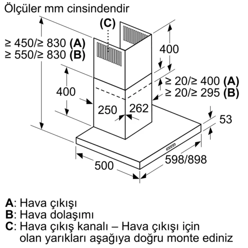 LC95BBC50T iQ100 Duvar Tipi Davlumbaz 90 cm Paslanmaz çelik